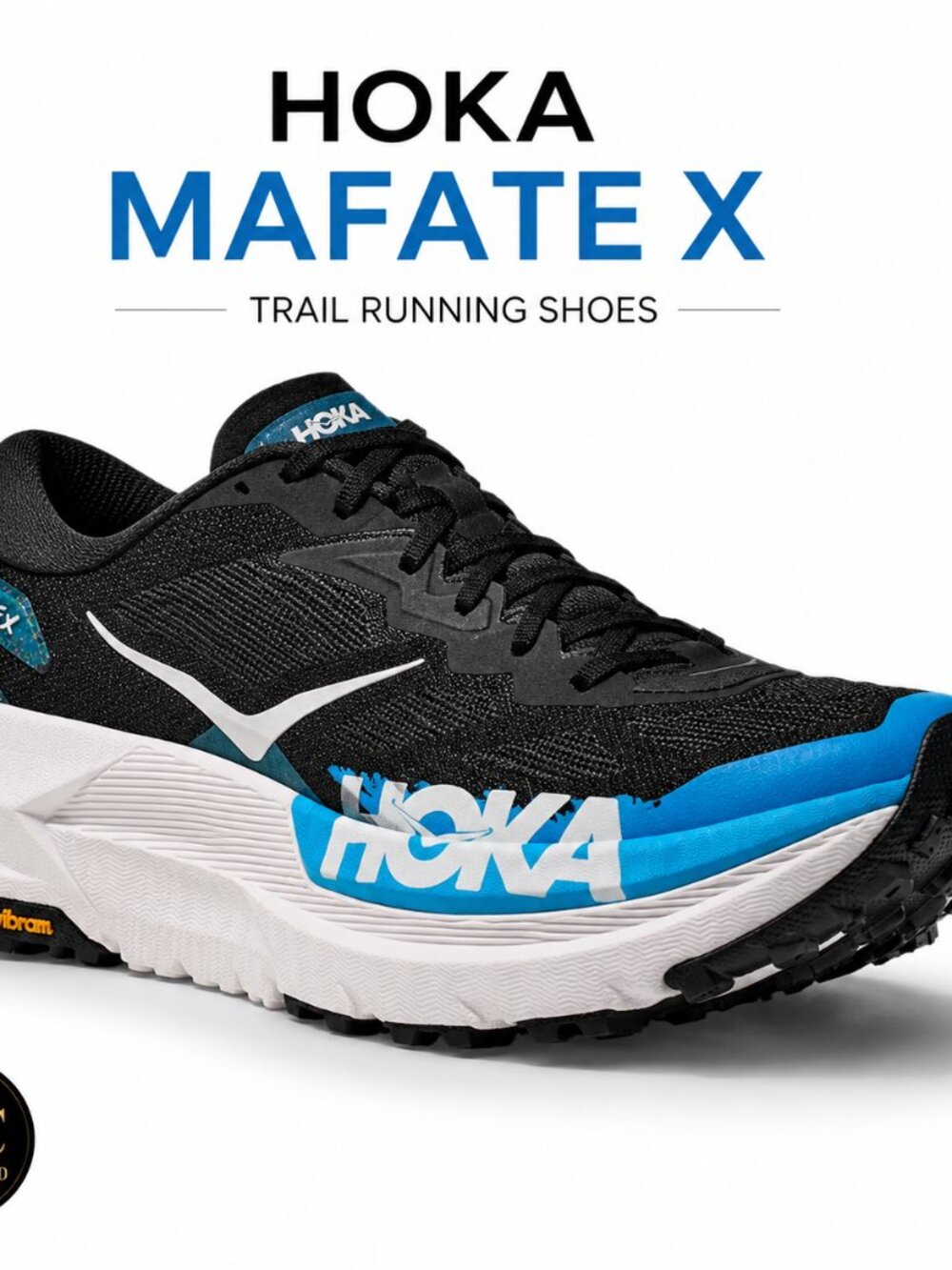 HOKA Mafate X Black Blue Vibram Trail Running Shoes